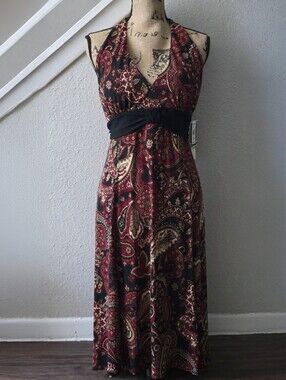 NWT R&K Originals Vintage Paisley Halter Midi Dress Whimsigoth Boho Size 14